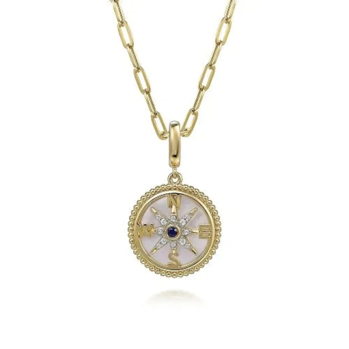 14K Y Gold 0.12ctw Diamond Sapphire and Mother of Pearl Medallion Pendant