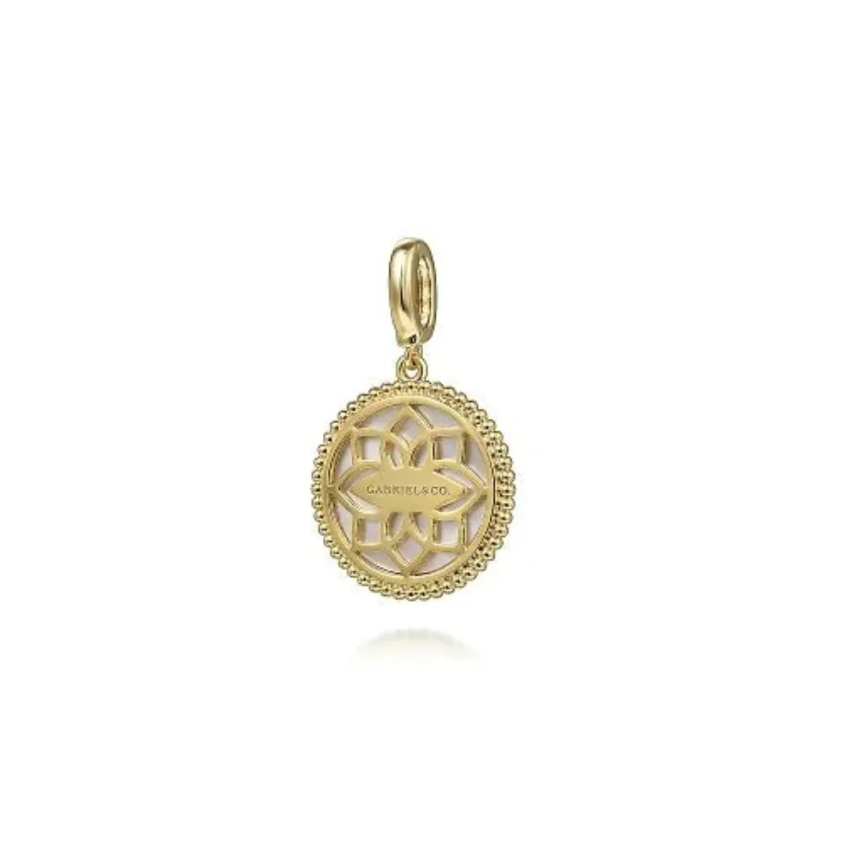 14K Y Gold 0.12ctw Diamond Sapphire and Mother of Pearl Medallion Pendant