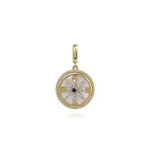 14K Y Gold 0.12ctw Diamond Sapphire and Mother of Pearl Medallion Pendant