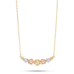 16-18" Adjustable Plumeria Necklace in Tri Color Gold With Diamonds - 25mm