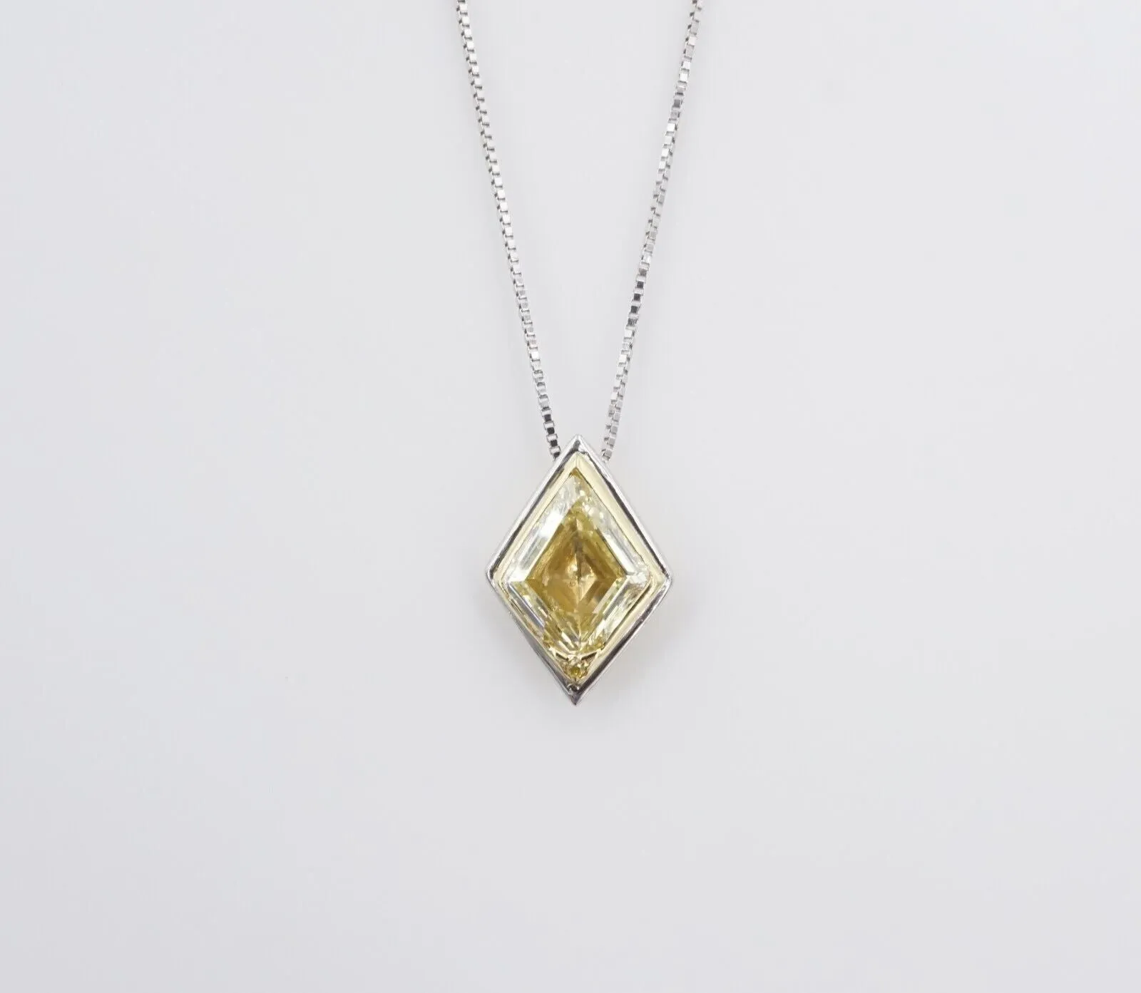 18k White Gold 1ct Natural Yellow Diamond Solitaire Pendant Necklace 18" CO1083B