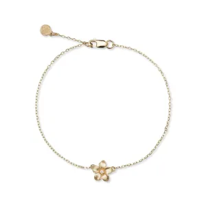 Adjustable 7-7.5" Plumeria Bracelet in Gold with Diamond - 9mm