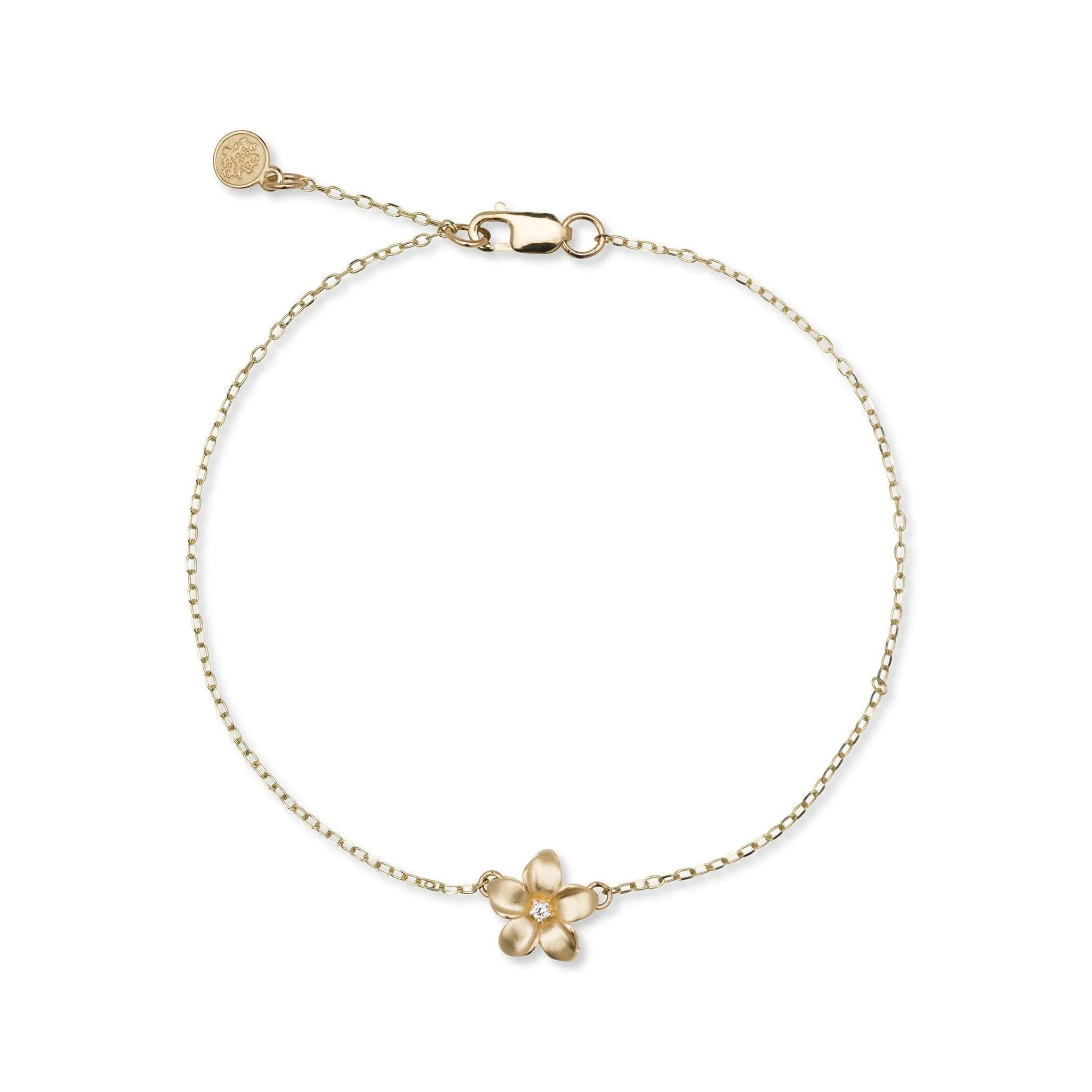 Adjustable 7-7.5" Plumeria Bracelet in Gold with Diamond - 9mm