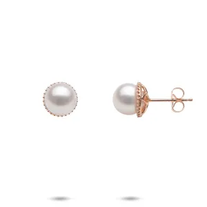 Akoya Pearl Earrings in Rose Gold with Diamonds - 8mm
