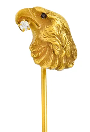 Art Nouveau Diamond 14 Karat Gold Eagle Bust Stickpin