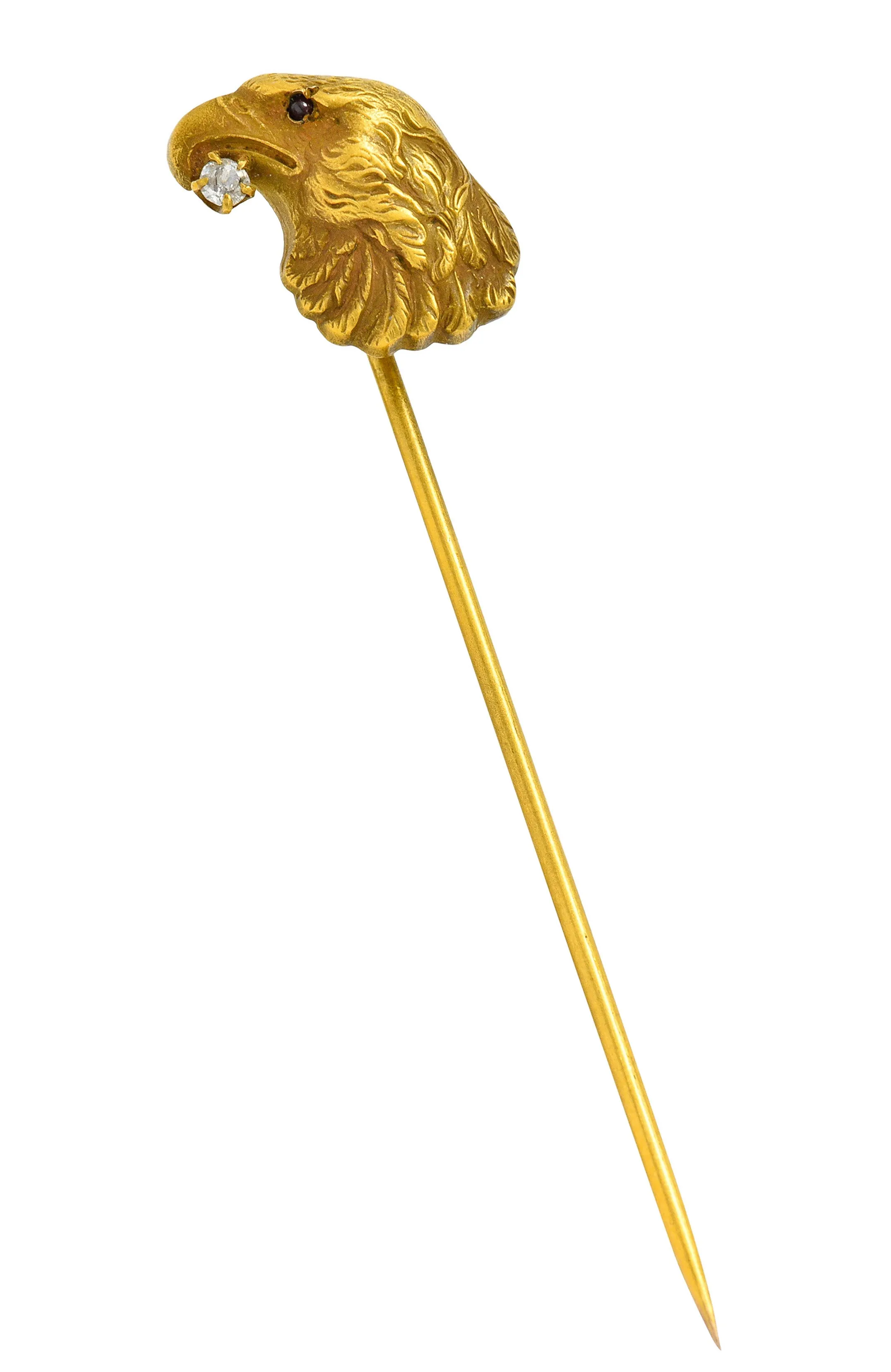 Art Nouveau Diamond 14 Karat Gold Eagle Bust Stickpin