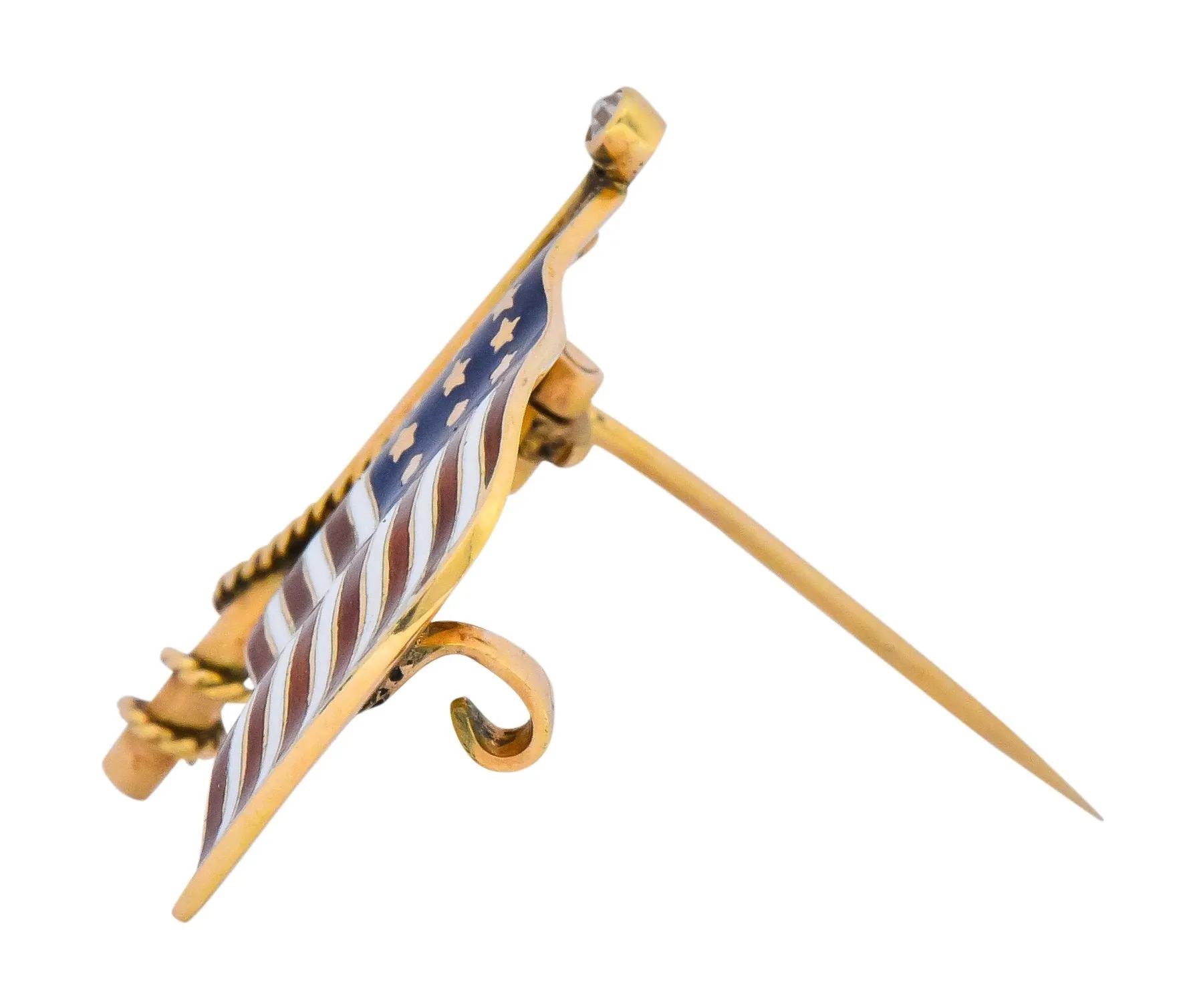 Art Nouveau Diamond Enamel 14 Karat Gold United States Patriotic Flag Pin