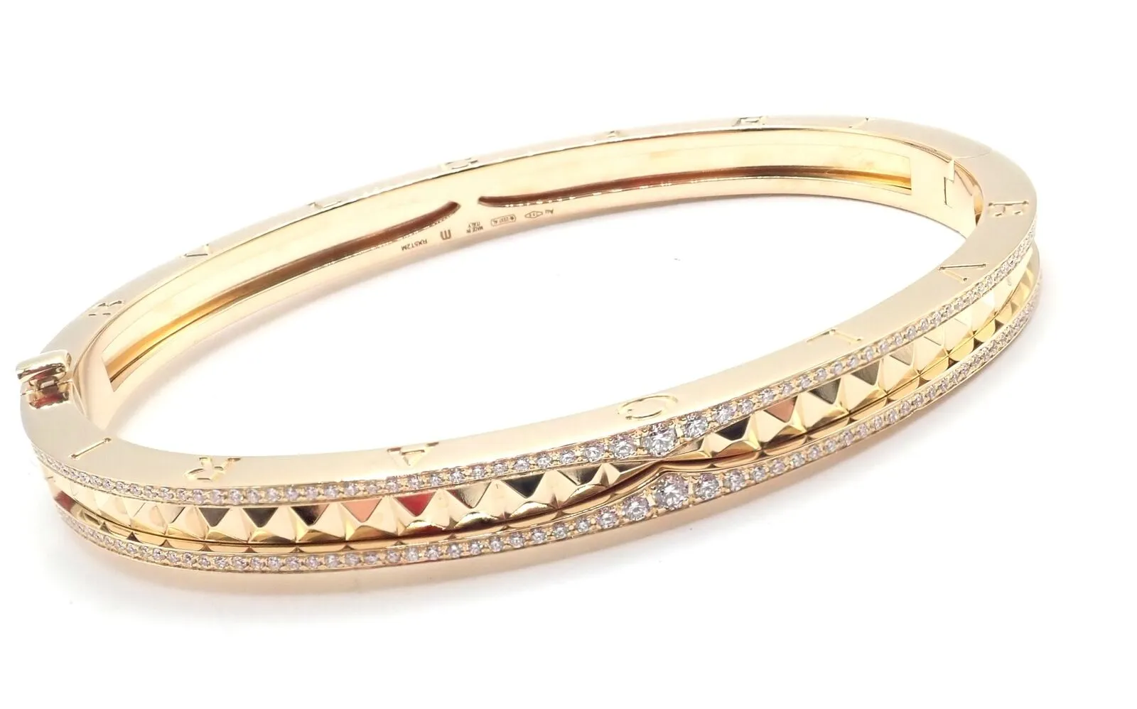Authentic! Bulgari Bvlgari B.Zero1 Rock 18k Yellow Gold Diamond Bangle Bracelet