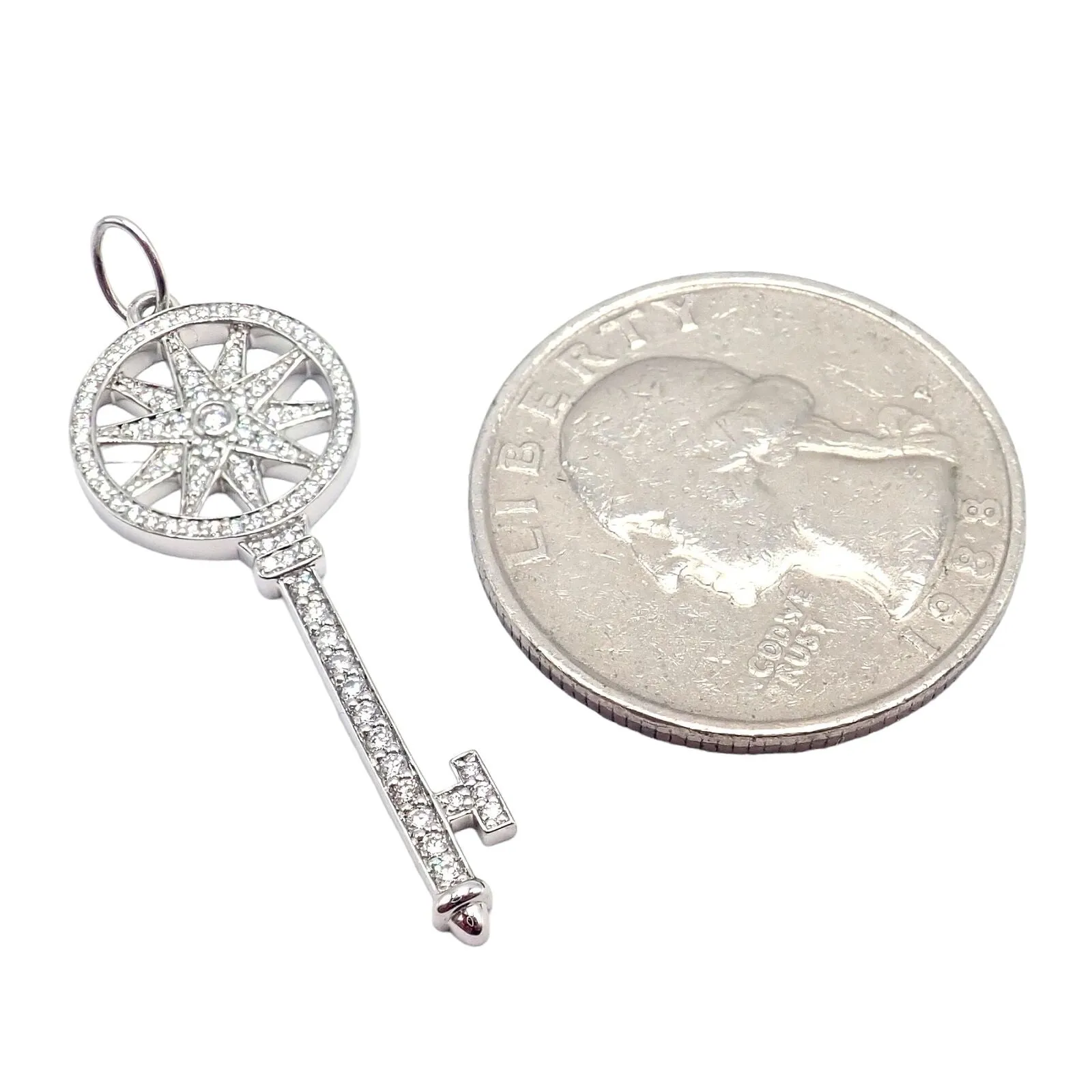 Authentic! Tiffany & Co Platinum Diamond Key Star Pendant Necklace