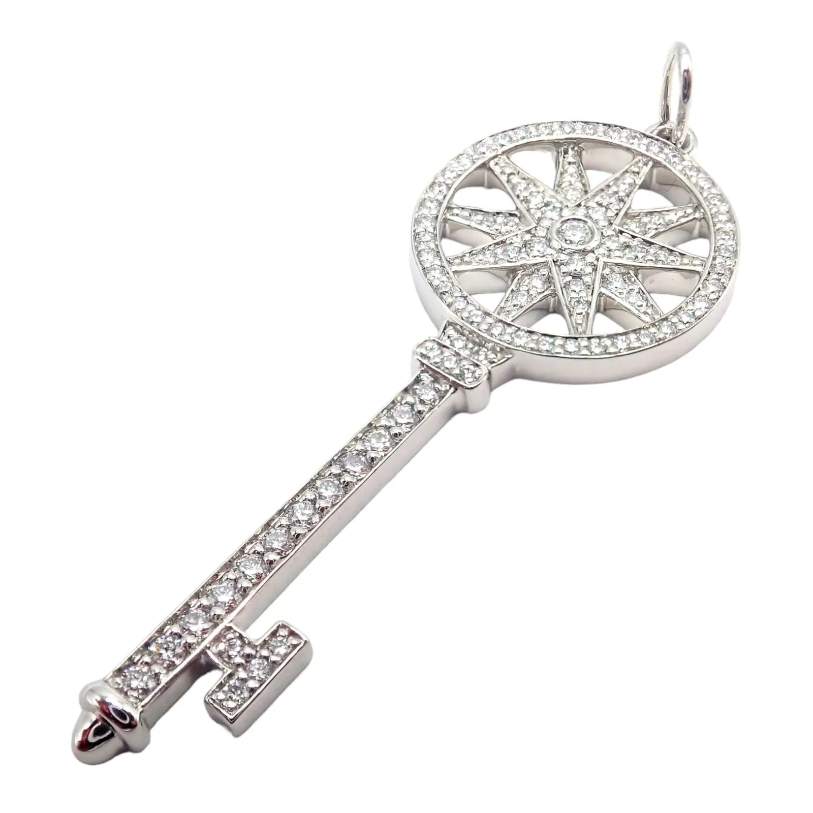 Authentic! Tiffany & Co Platinum Diamond Key Star Pendant Necklace