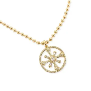 Brass YGP 24" 4mm Bead Necklace With CZ Medallion