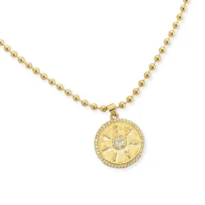Brass YGP 24" 4mm Bead Necklace With Sunburst CZ Medallion