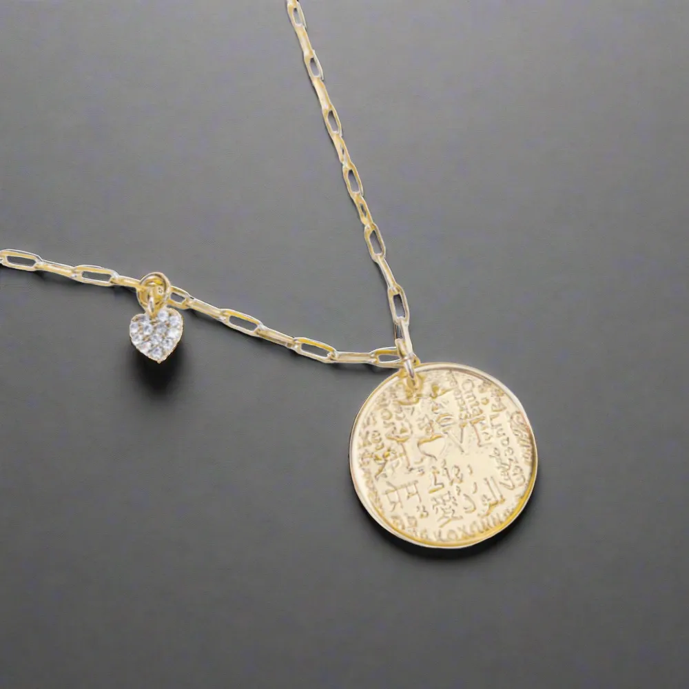 Brass YGP Paperclip Chain with Medallion and CZ Heart
