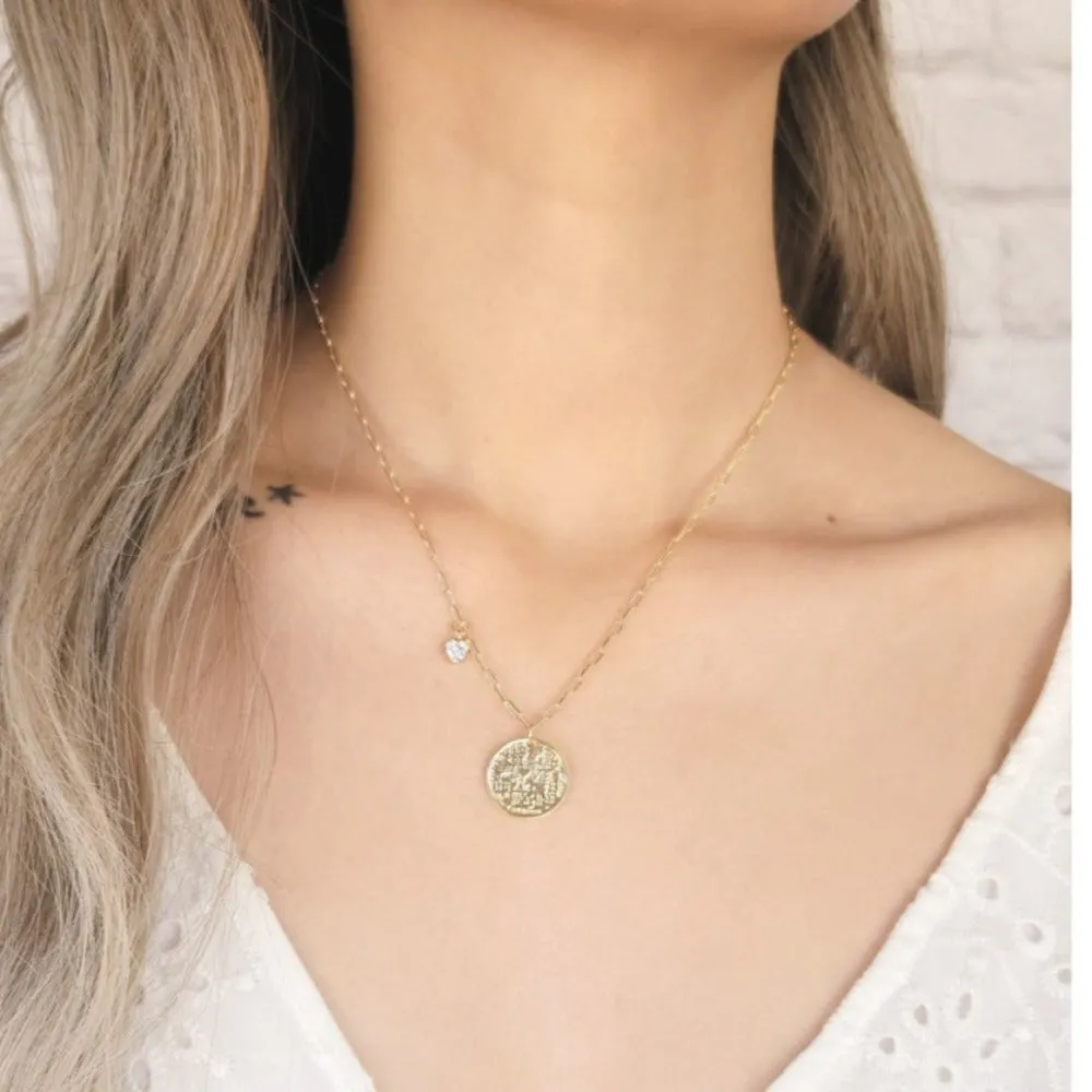 Brass YGP Paperclip Chain with Medallion and CZ Heart