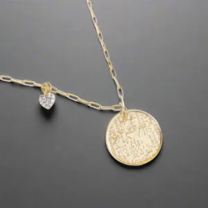 Brass YGP Paperclip Chain with Medallion and CZ Heart