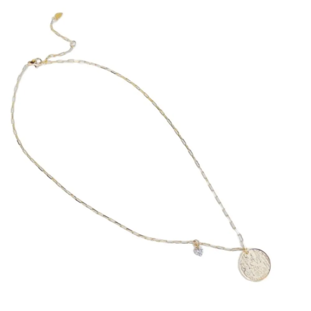 Brass YGP Paperclip Chain with Medallion and CZ Heart