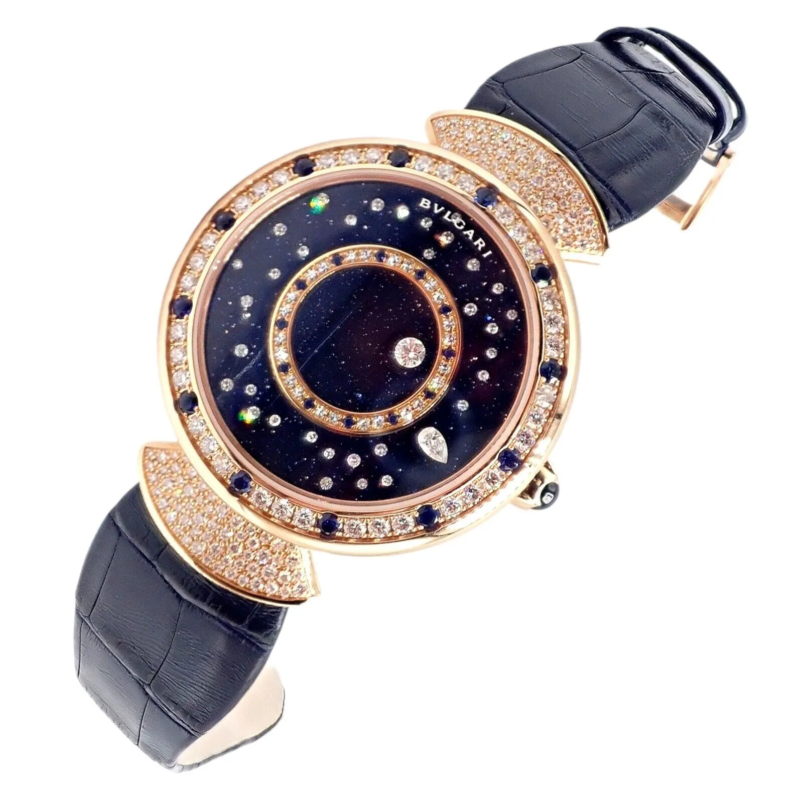 Bulgari 18k Rose Gold Diamond Sapphire Divas Dream Automatic Roman Night Watch