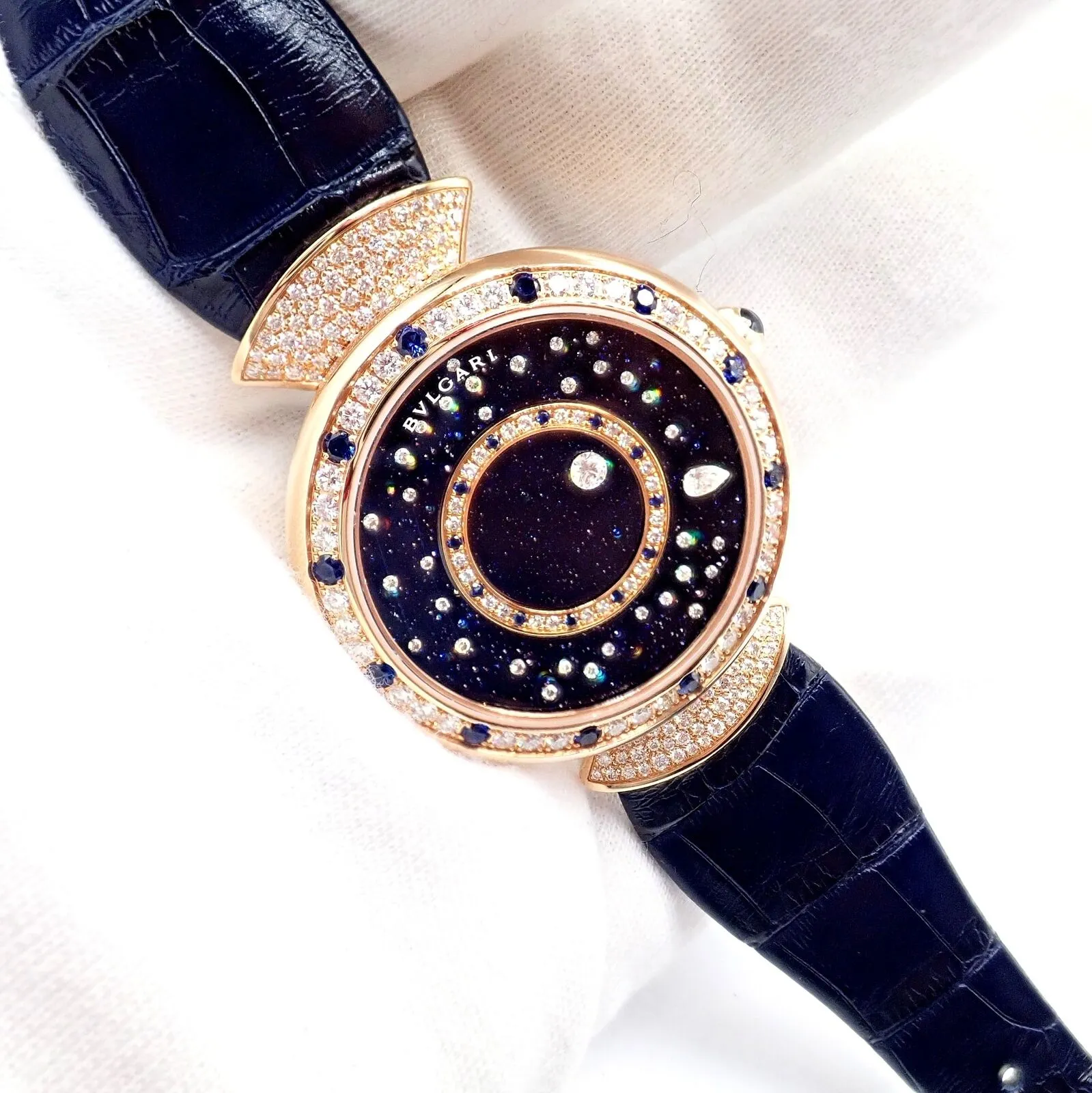 Bulgari 18k Rose Gold Diamond Sapphire Divas Dream Automatic Roman Night Watch