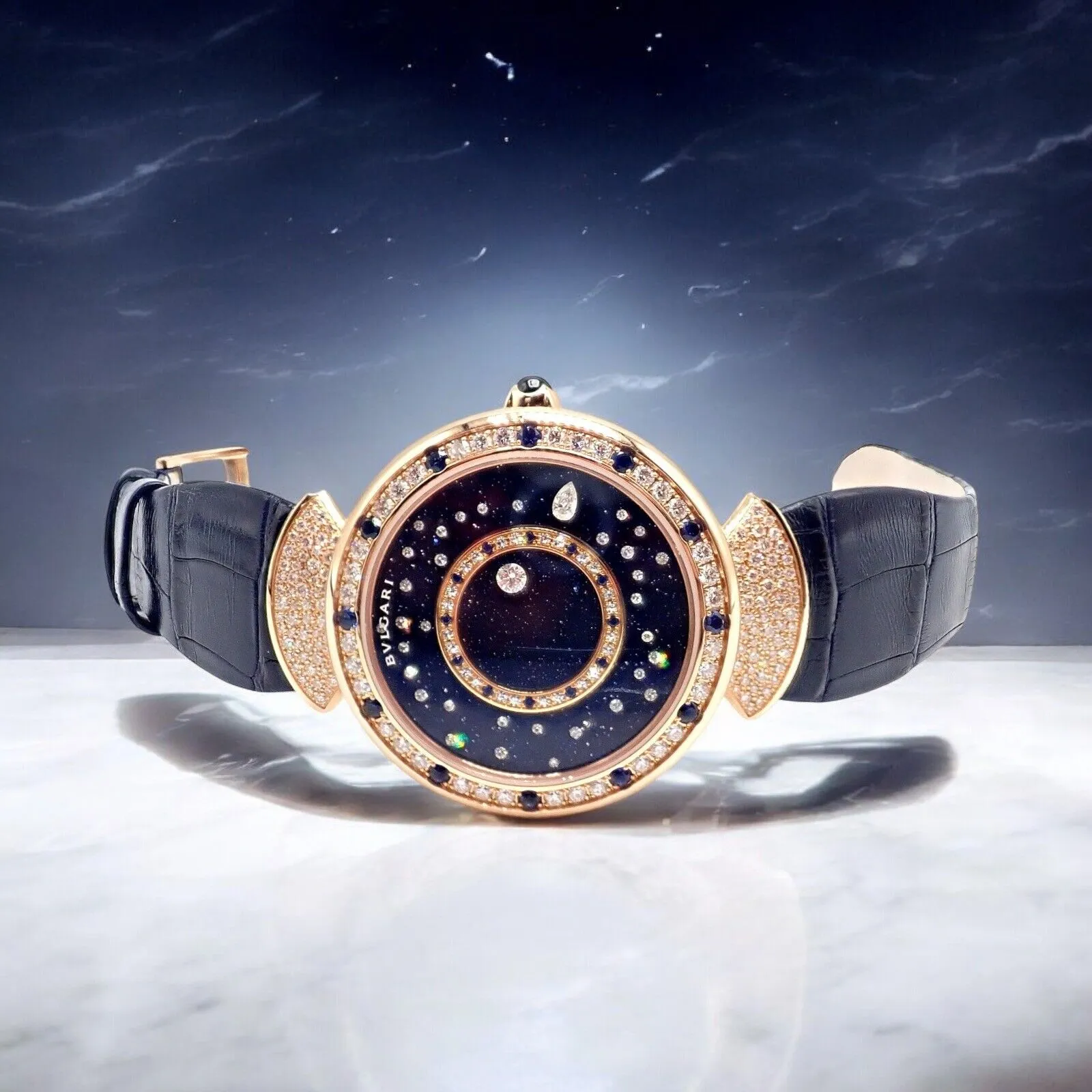 Bulgari 18k Rose Gold Diamond Sapphire Divas Dream Automatic Roman Night Watch