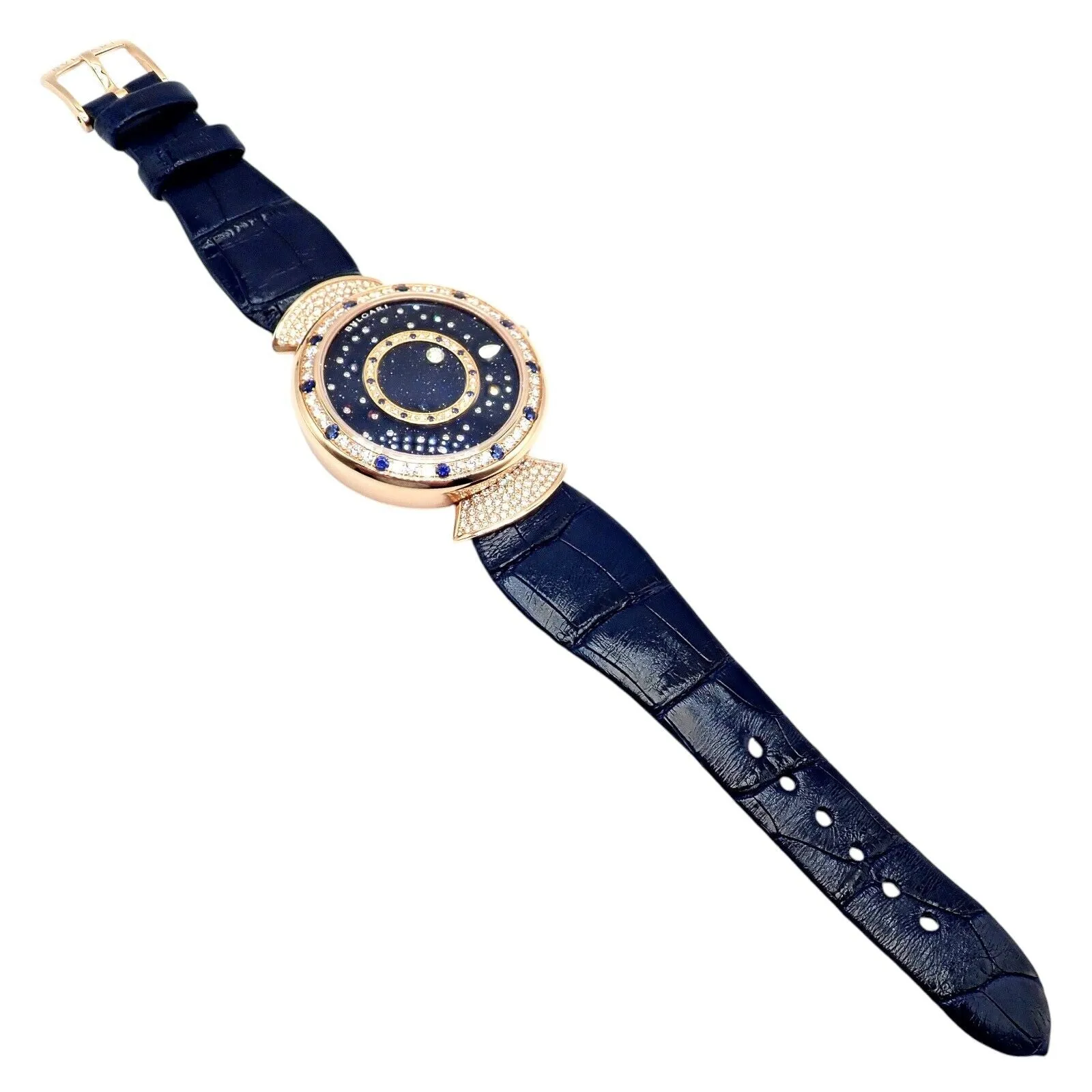 Bulgari 18k Rose Gold Diamond Sapphire Divas Dream Automatic Roman Night Watch