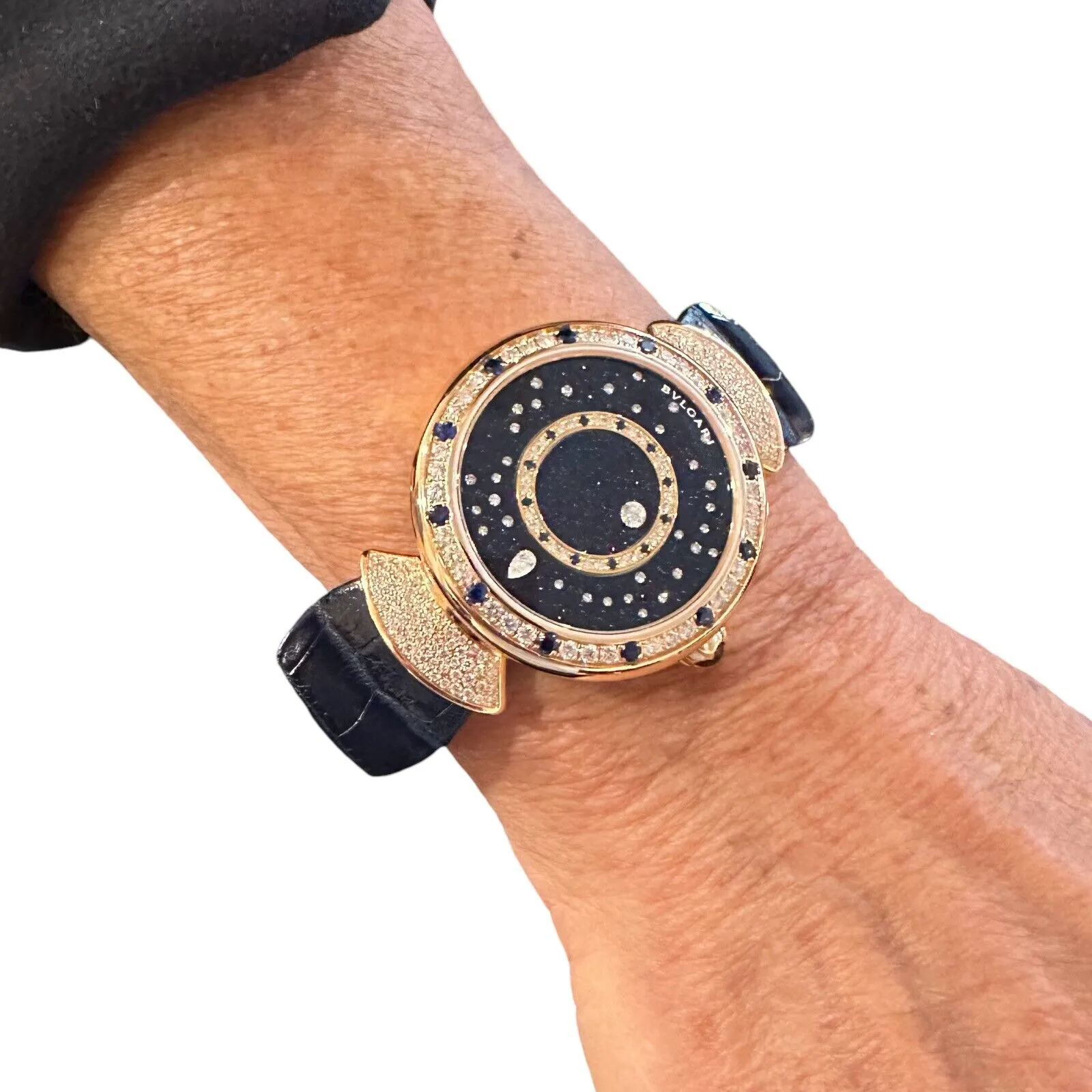 Bulgari 18k Rose Gold Diamond Sapphire Divas Dream Automatic Roman Night Watch