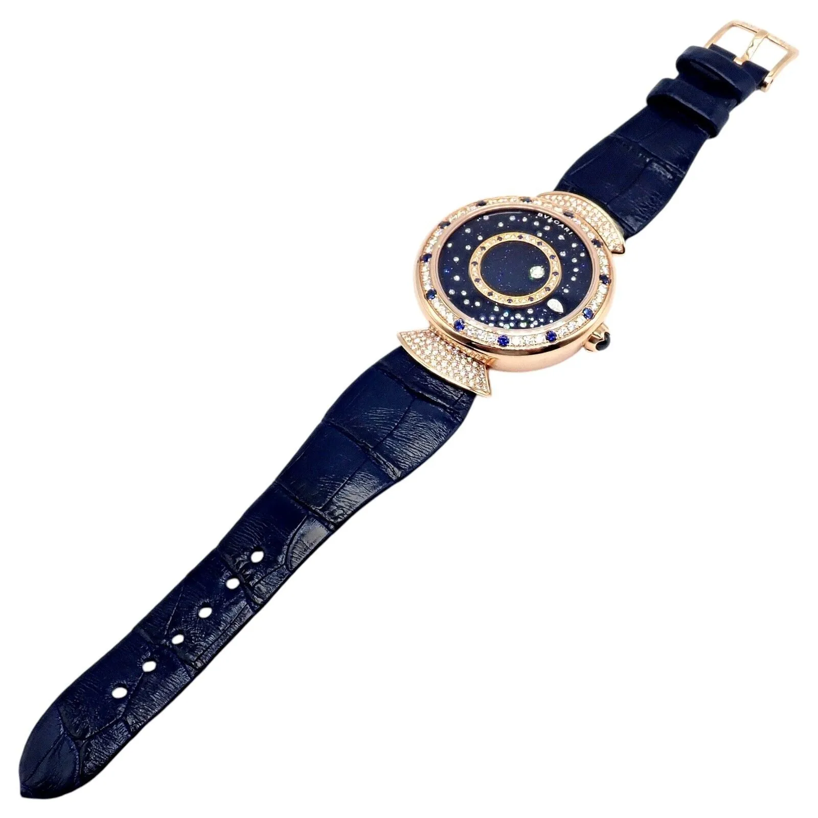 Bulgari 18k Rose Gold Diamond Sapphire Divas Dream Automatic Roman Night Watch
