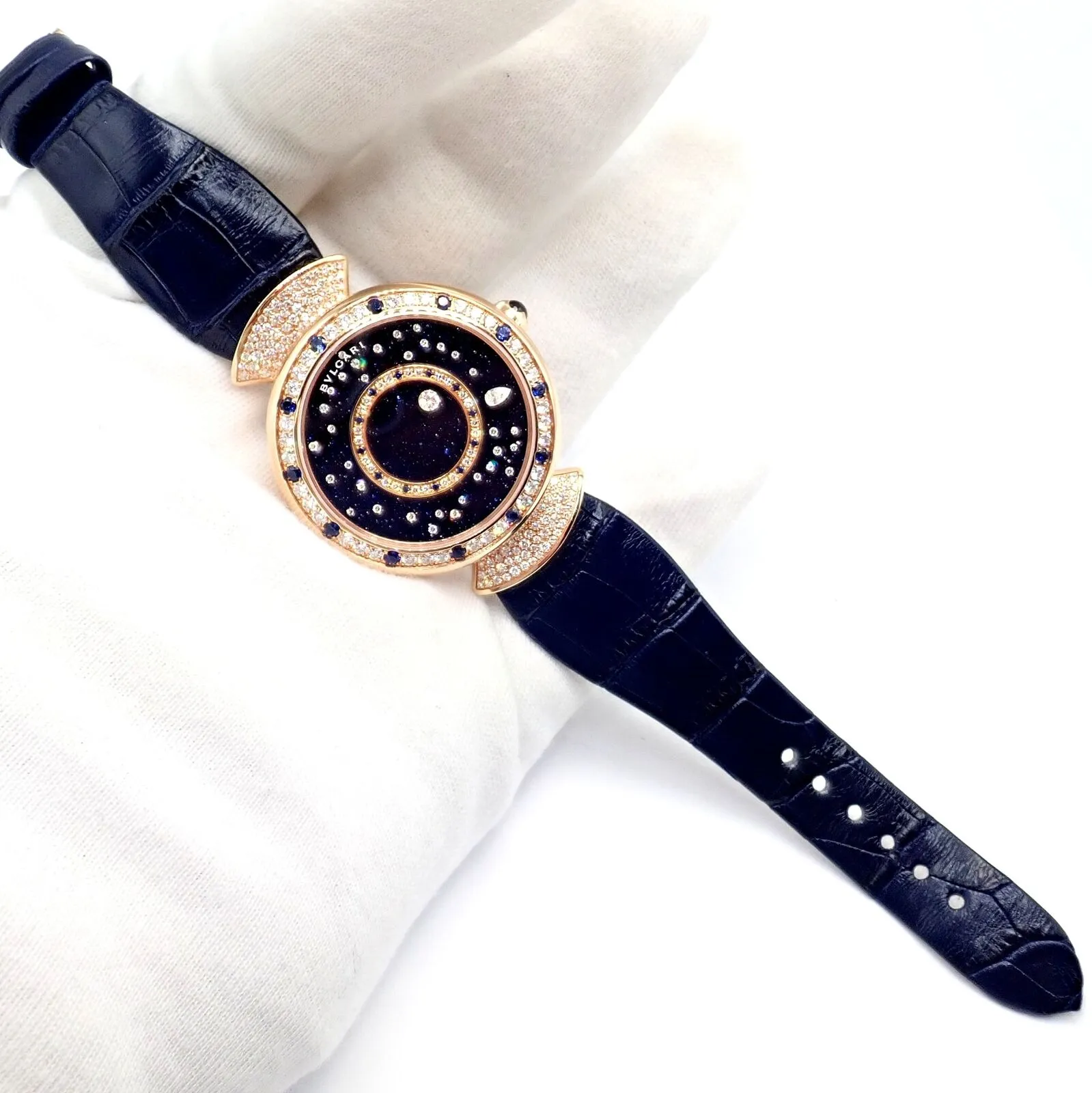 Bulgari 18k Rose Gold Diamond Sapphire Divas Dream Automatic Roman Night Watch