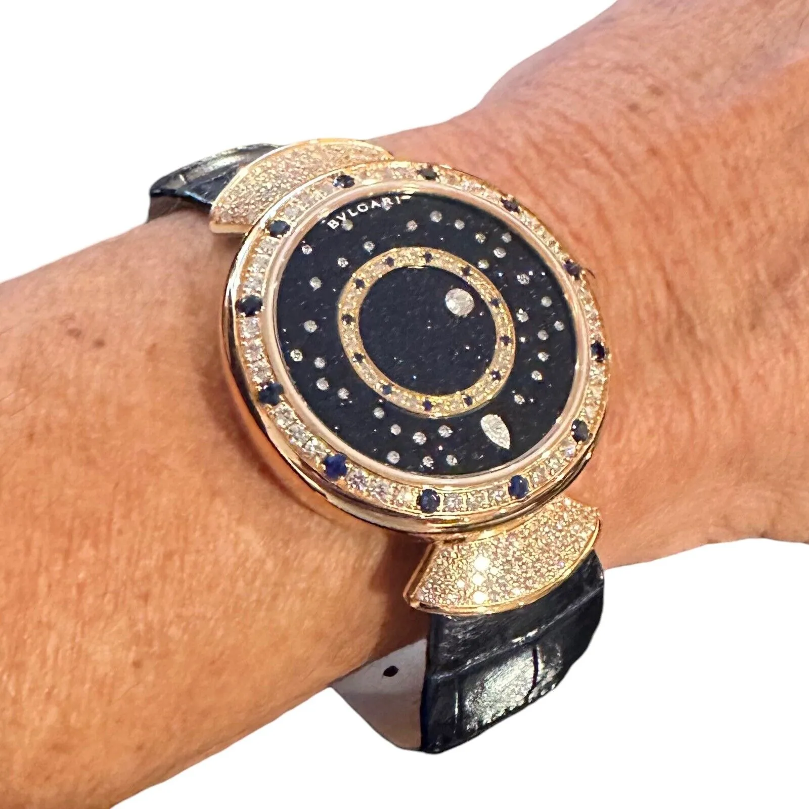Bulgari 18k Rose Gold Diamond Sapphire Divas Dream Automatic Roman Night Watch