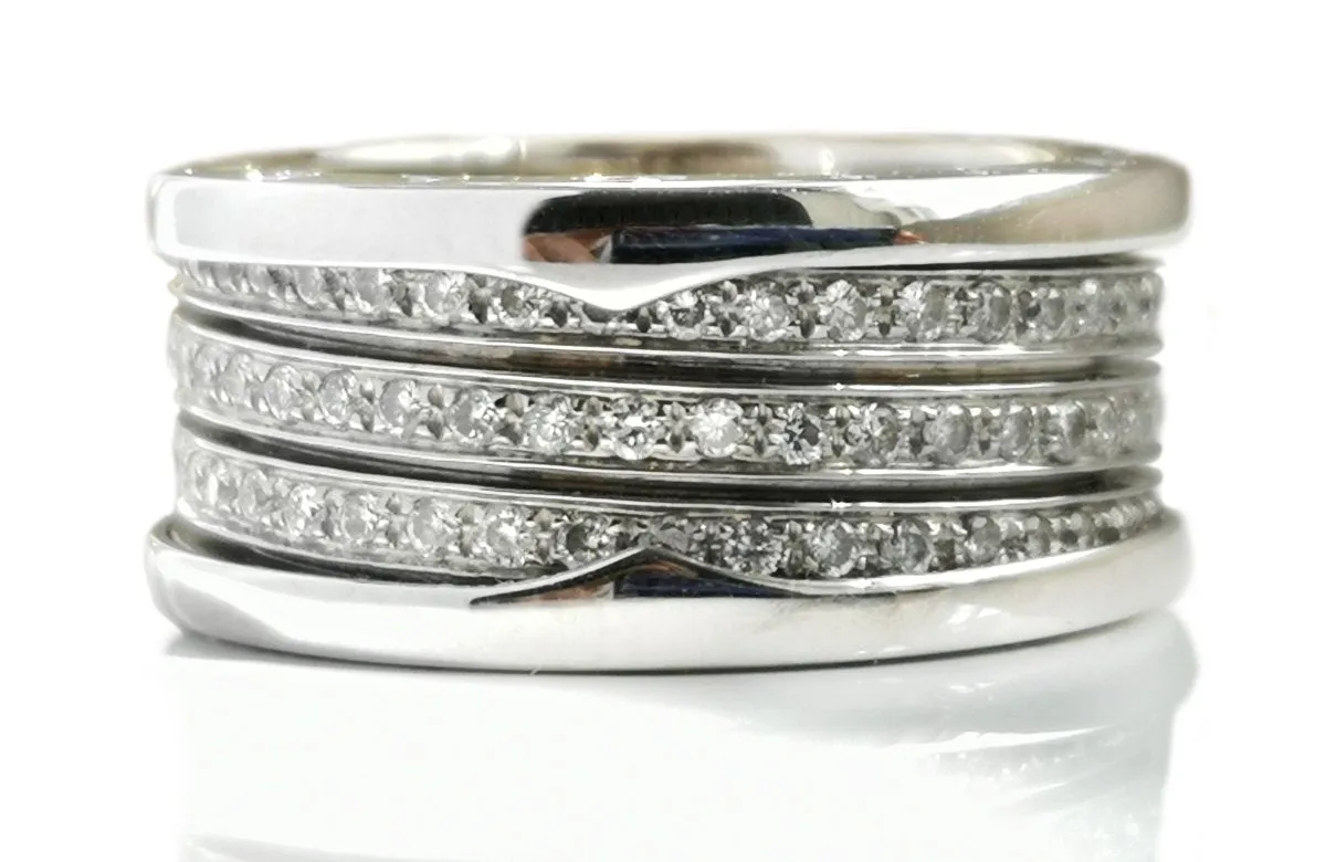 Bulgari Bvlgari 18K White Gold & Diamond 4-Band B.Zero1 Ring, Size 59