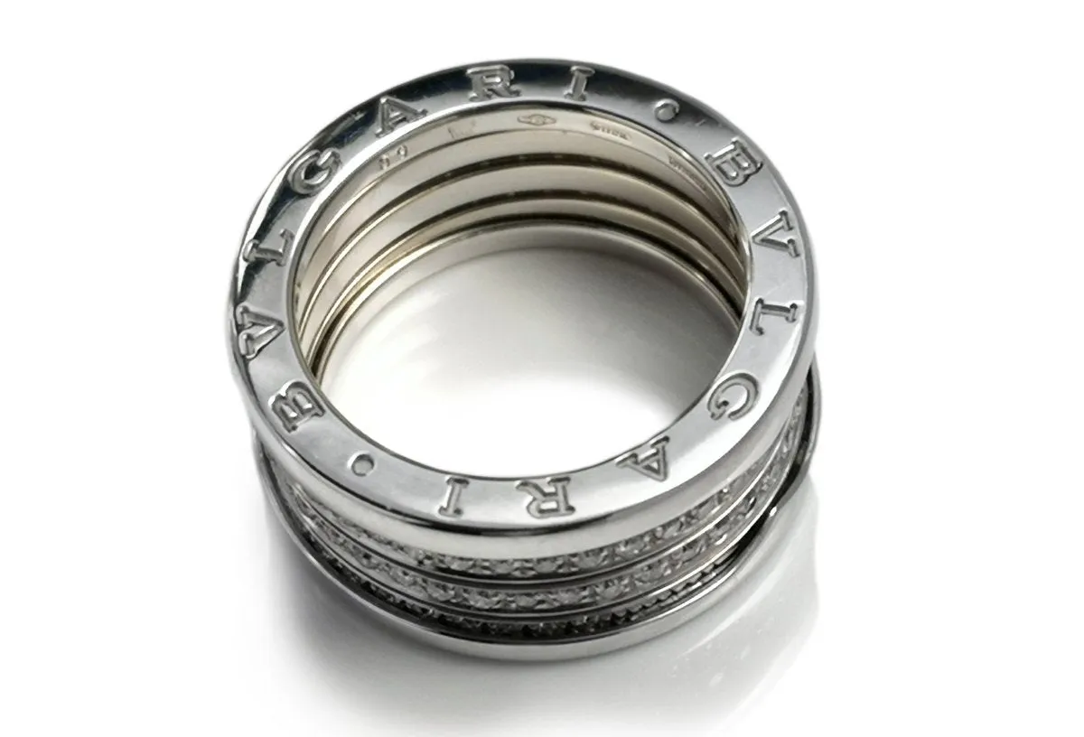 Bulgari Bvlgari 18K White Gold & Diamond 4-Band B.Zero1 Ring, Size 59