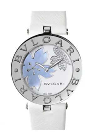 Bulgari B.zero1 White Flower Motif Dial White Leather Strap Ladies Watch 101900 BZ30FDSL  JD