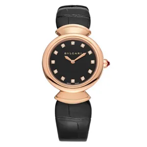 Bulgari Divas Dream 30mm Watch - Ref: 102841 - Black Diamond Index Dial in 18K Rose Gold Case, Black Alligator Leather