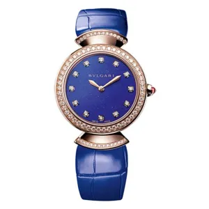 Bulgari Divas Dream 30mm Watch - Ref: 103261 - Lapis Lazuli Diamond Index Dial in 18K Rose Gold Case, Blue Alligator Leather