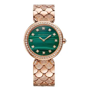 Bulgari Divas Dream 33mm Watch - Ref: 103521 - Green Diamond Index Dial & Diamond Bezel, 18K Rose Gold Diamond Bracelet