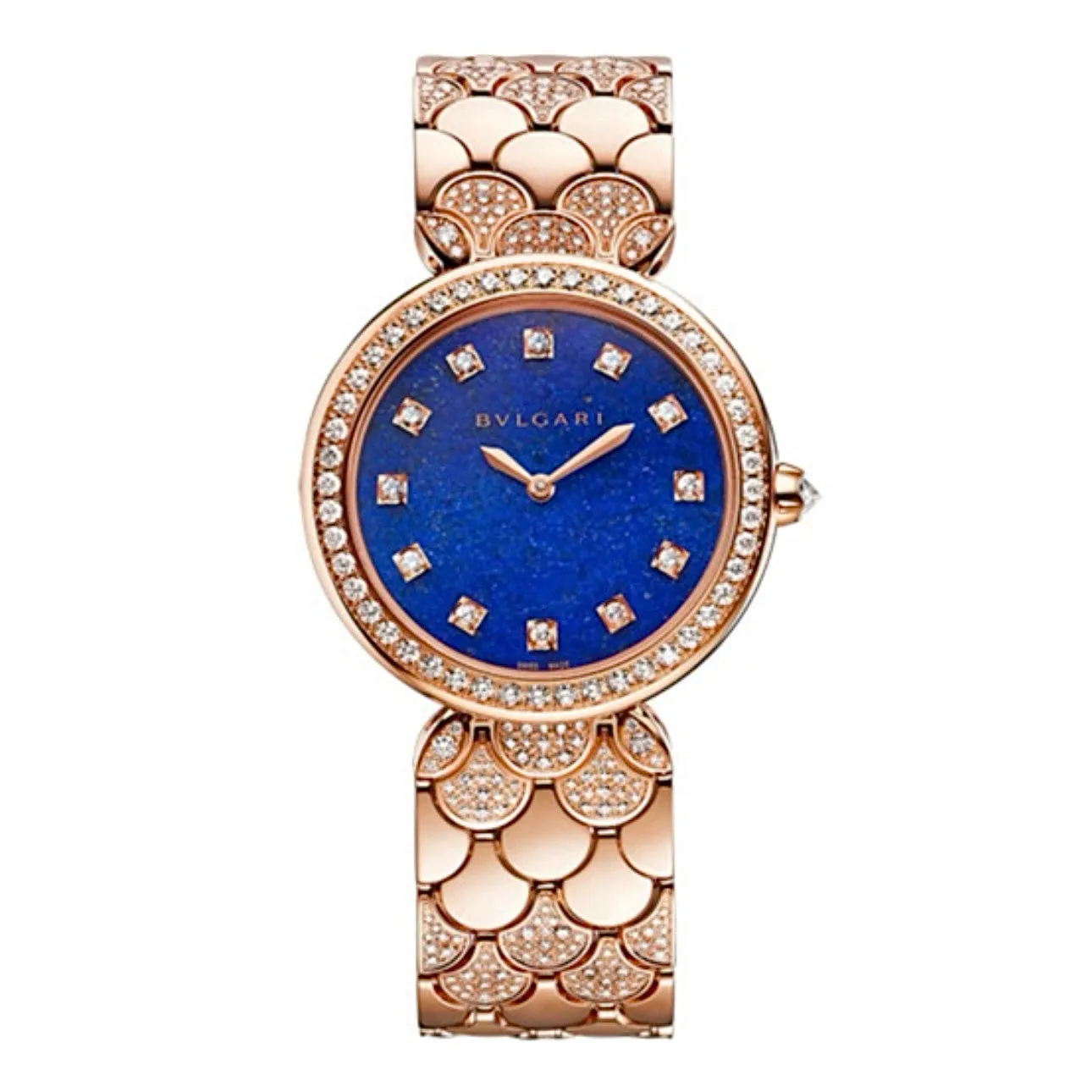 Bulgari Divas Dream 33mm Watch - Ref: 103574 - Lapis Lazuli Diamond Index Dial & Pave Diamond Bezel, 18K Rose Gold Diamond Bracelet