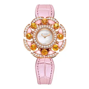 Bulgari Divas Dream 33mm Watch - Ref: 103635 - MOP Dial in 18K Rose Gold Case & Diamond Bezel, Pink Alligator Leather