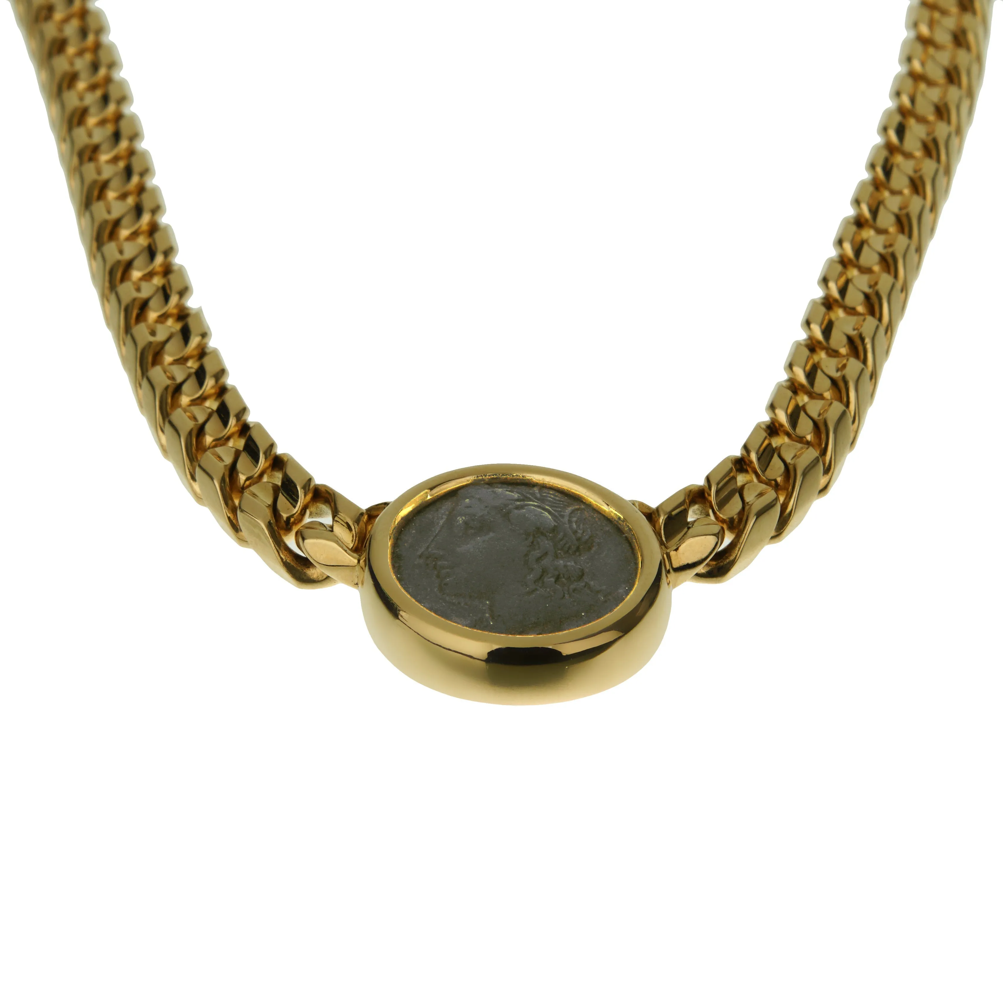 Bvlgari Monete Vintage Curb 18k Yellow Gold Ancient Coin Necklace