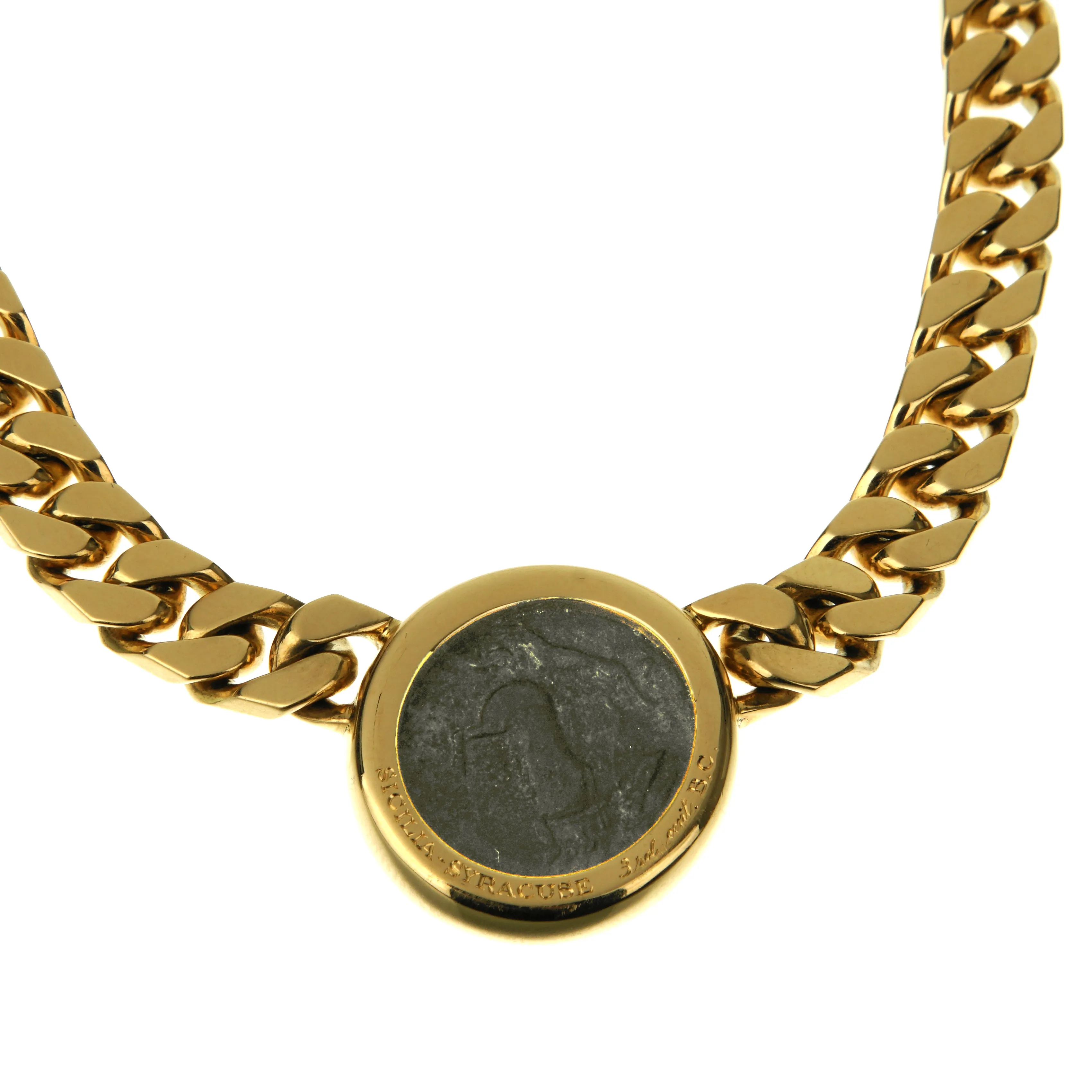 Bvlgari Monete Vintage Curb 18k Yellow Gold Ancient Coin Necklace