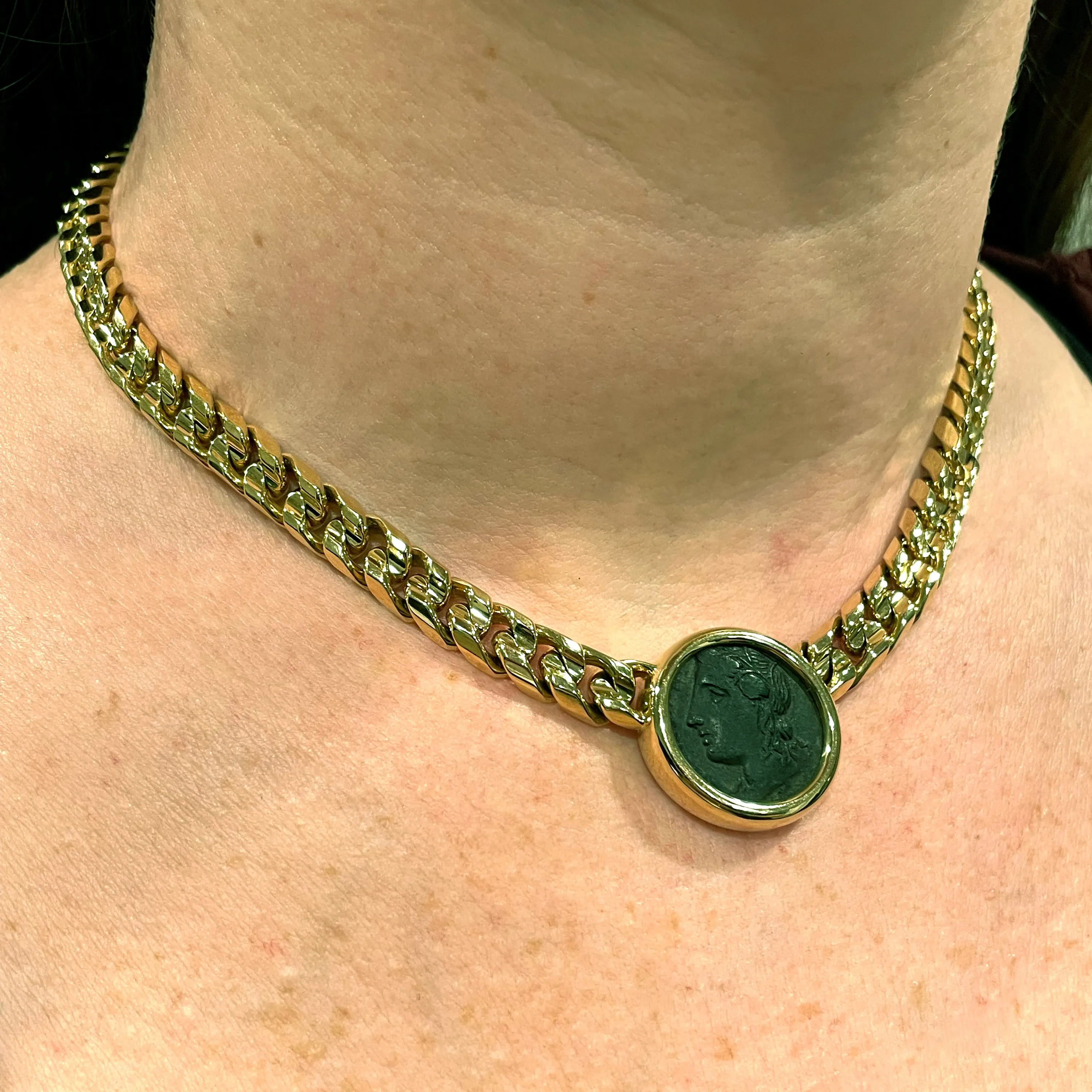 Bvlgari Monete Vintage Curb 18k Yellow Gold Ancient Coin Necklace