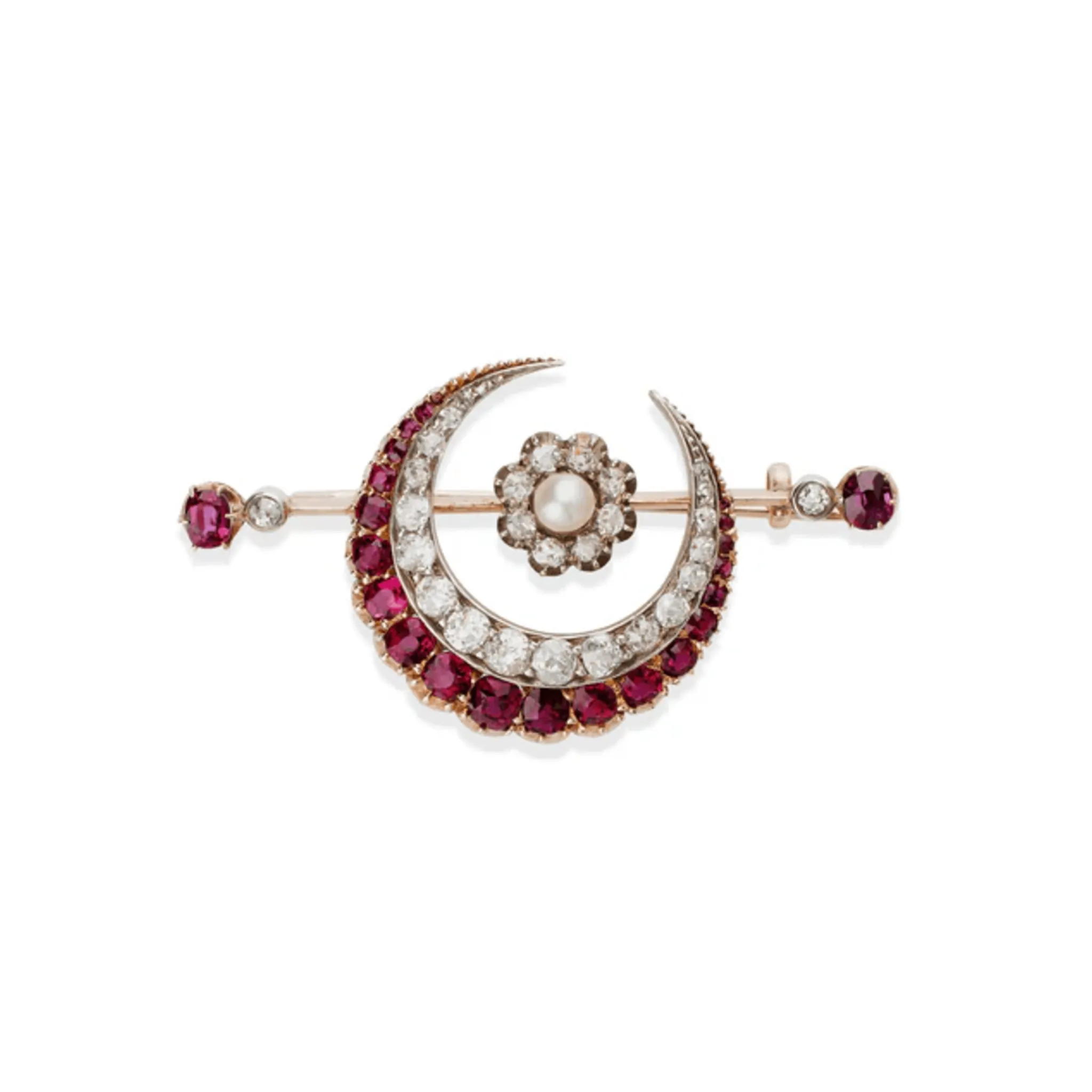 Carrington & Co. Antique Silver-Topped 18KT Yellow Gold Diamond, Pearl & Ruby Brooch