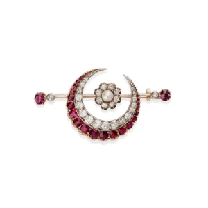Carrington & Co. Antique Silver-Topped 18KT Yellow Gold Diamond, Pearl & Ruby Brooch