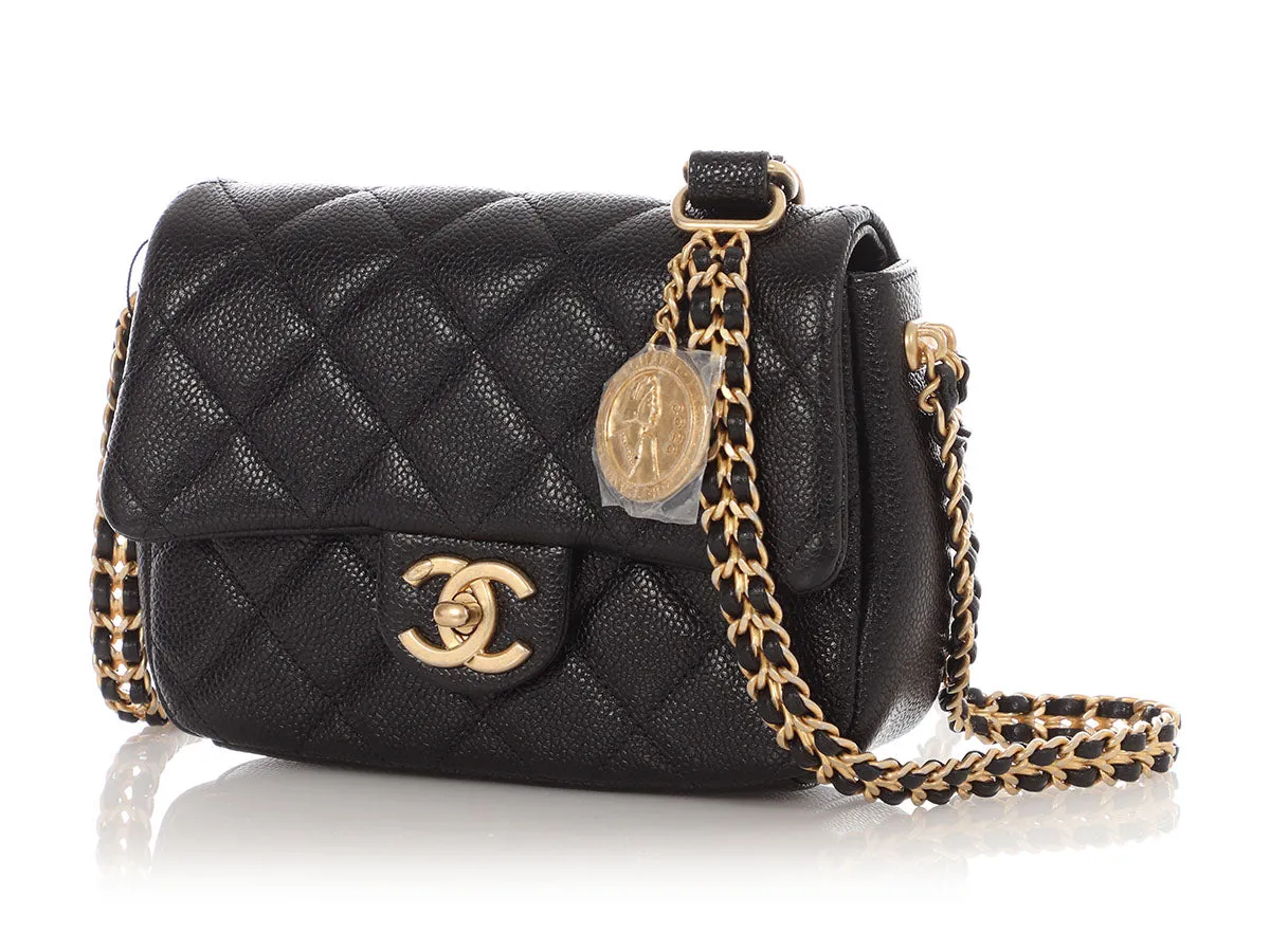 Chanel Mini Black Quilted Caviar Mdallion Flap