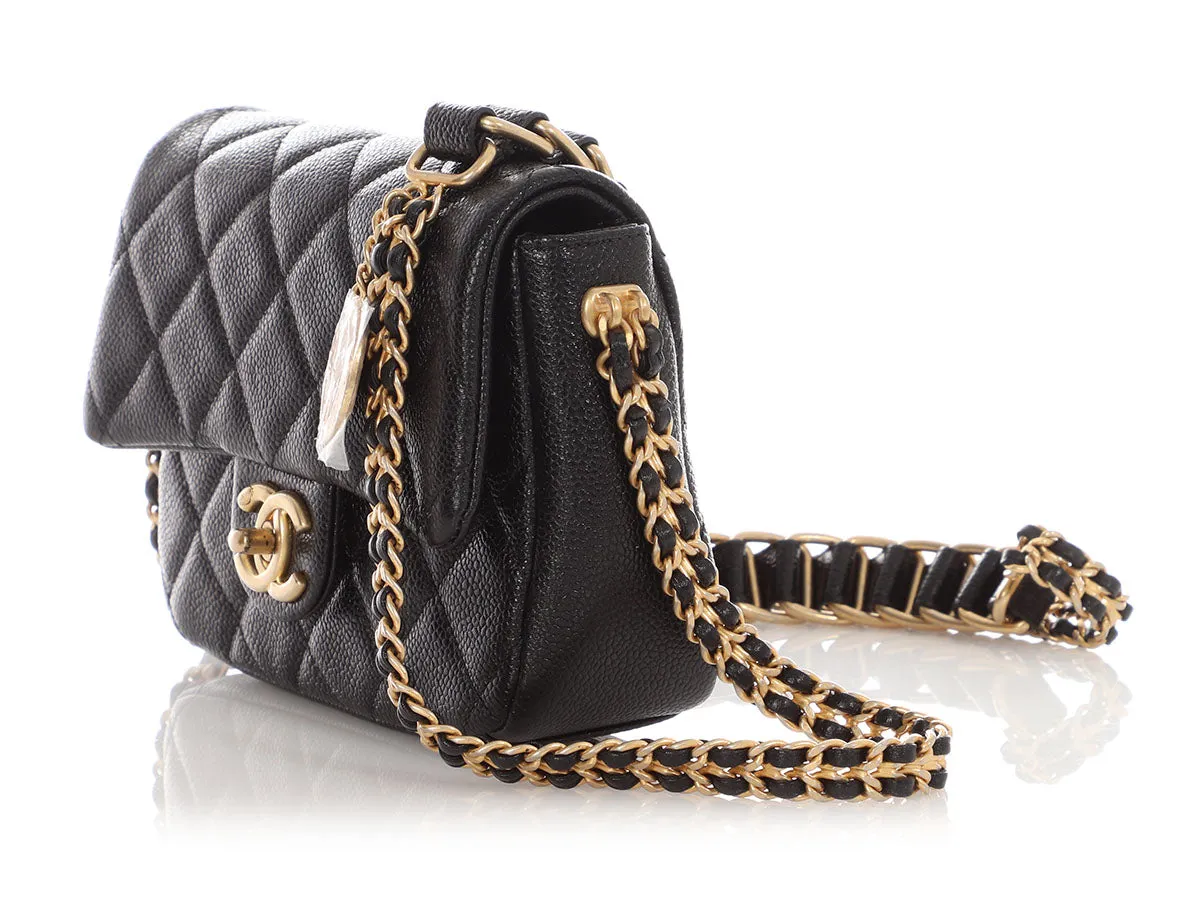 Chanel Mini Black Quilted Caviar Mdallion Flap