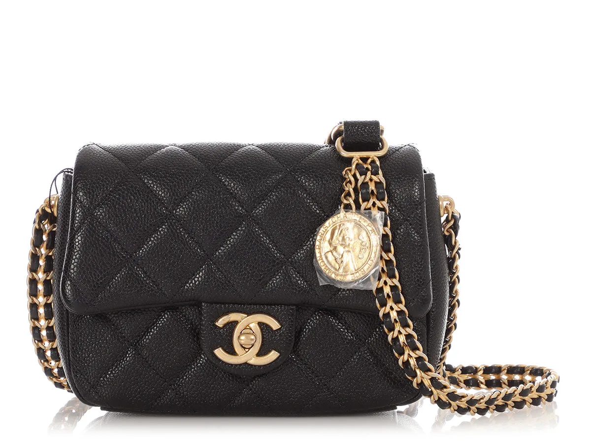 Chanel Mini Black Quilted Caviar Mdallion Flap