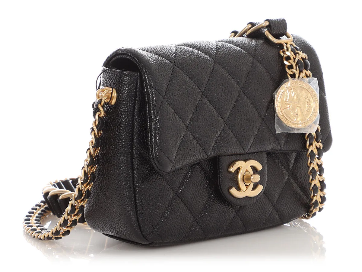 Chanel Mini Black Quilted Caviar Mdallion Flap