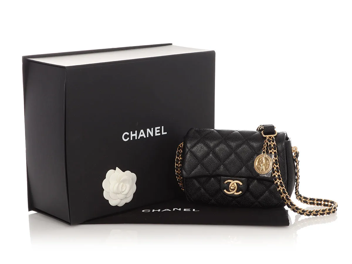 Chanel Mini Black Quilted Caviar Mdallion Flap