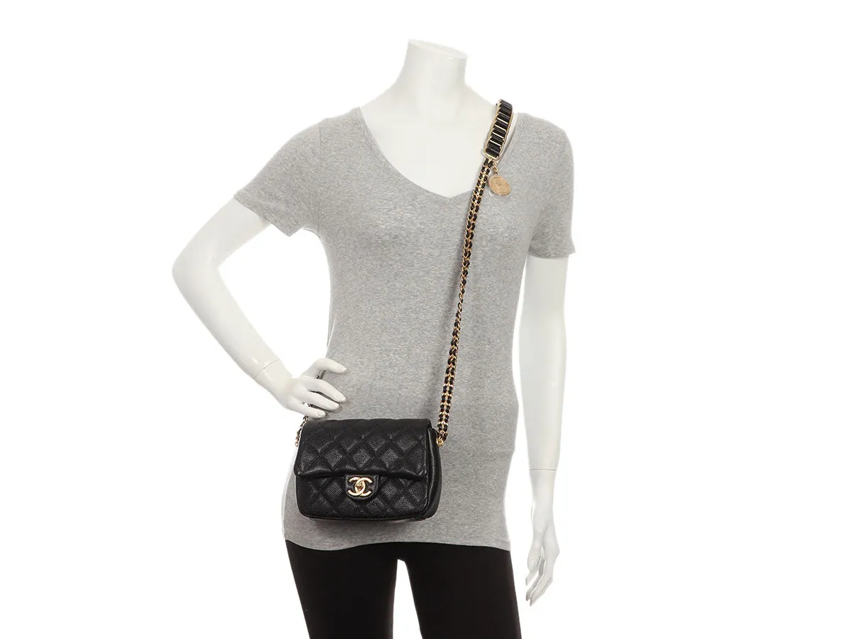 Chanel Mini Black Quilted Caviar Mdallion Flap