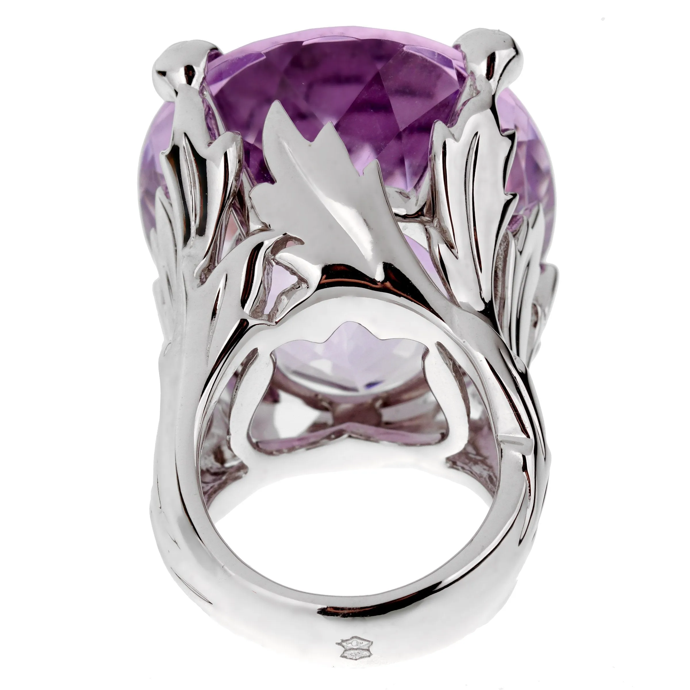 Christian Dior 44.5ct Amethyst Diamond Cocktail 18k White Gold Ring Sz 8