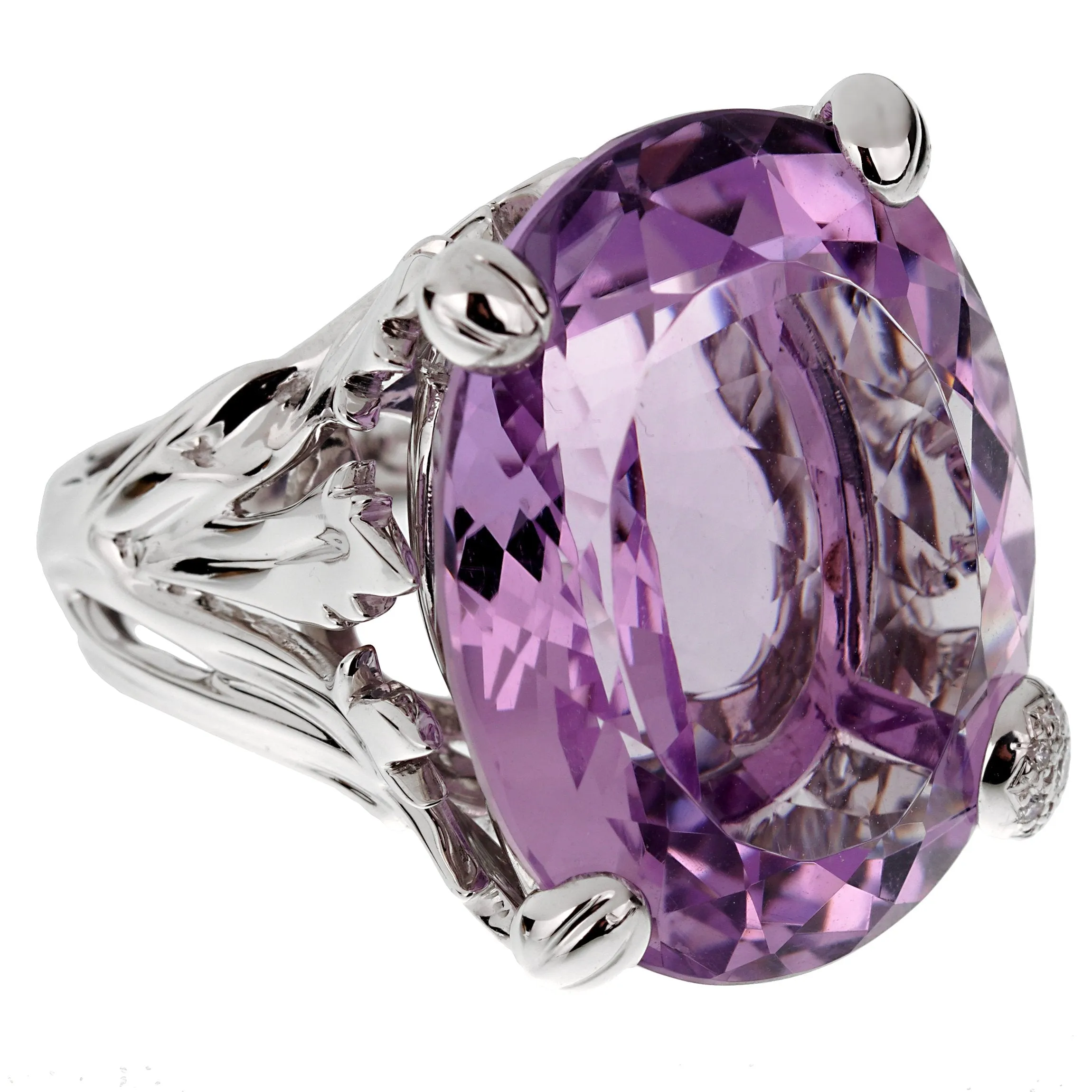 Christian Dior 44.5ct Amethyst Diamond Cocktail 18k  White Gold Ring Sz 8