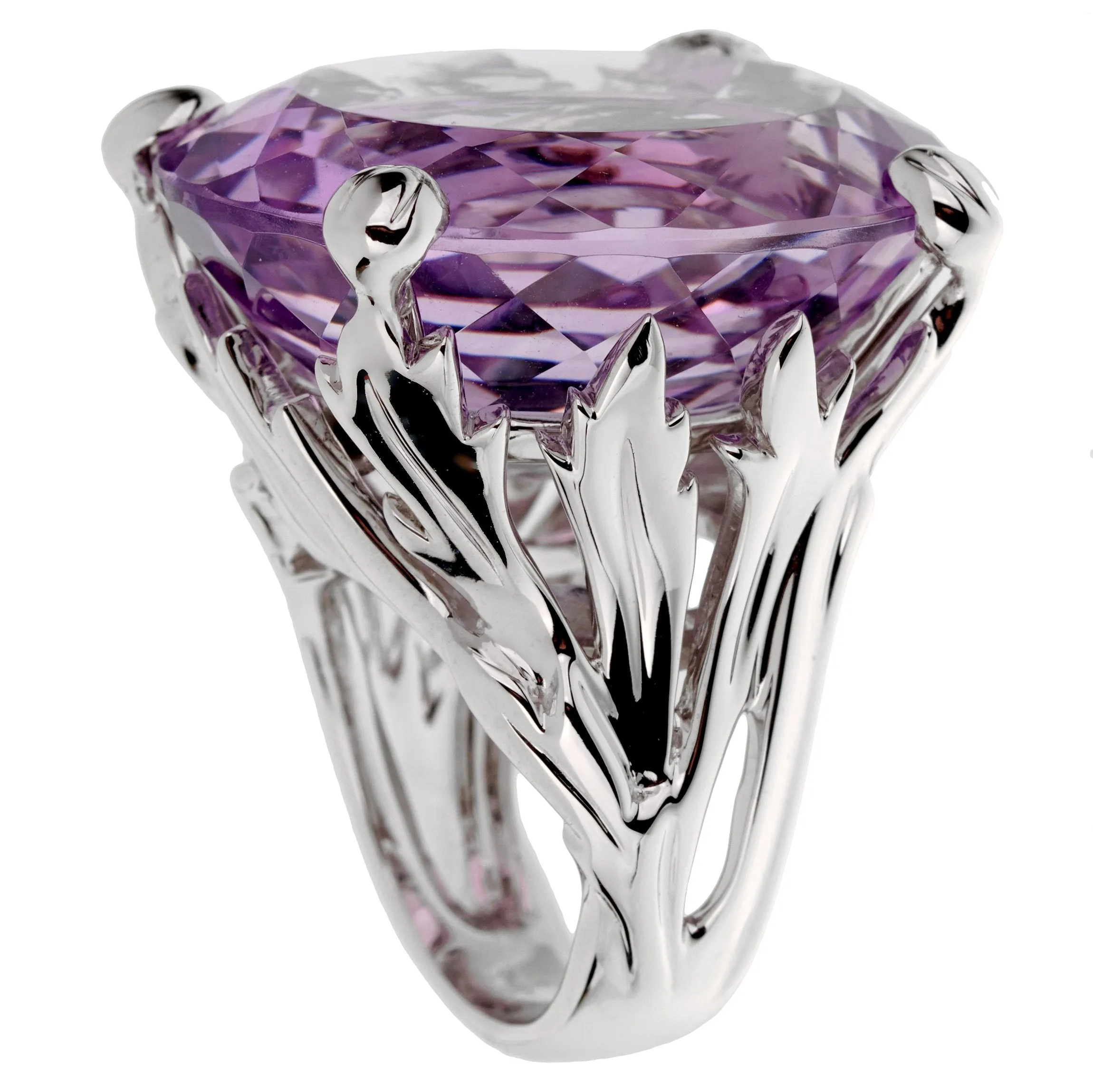 Christian Dior 44.5ct Amethyst Diamond Cocktail 18k  White Gold Ring Sz 8